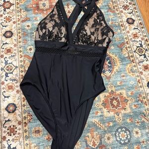 Black Lace Halter Bodysuit